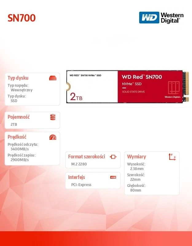 Sandisk QNAP SSD | Raudona SN700 | 2000 GB | SSD form factor M.2 2280 | Solid-state drive sąsaja PCIe NVMe Gen3