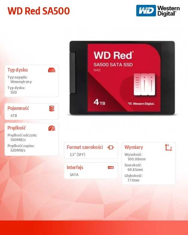 Sandisk WD Raudona SA500 SSD 4TB