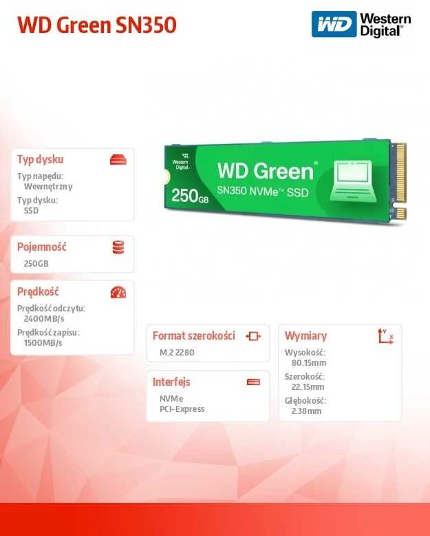 Sandisk WD Žalias SN350 NVMe SSD 250GB M.2 2280 PCIe Gen3