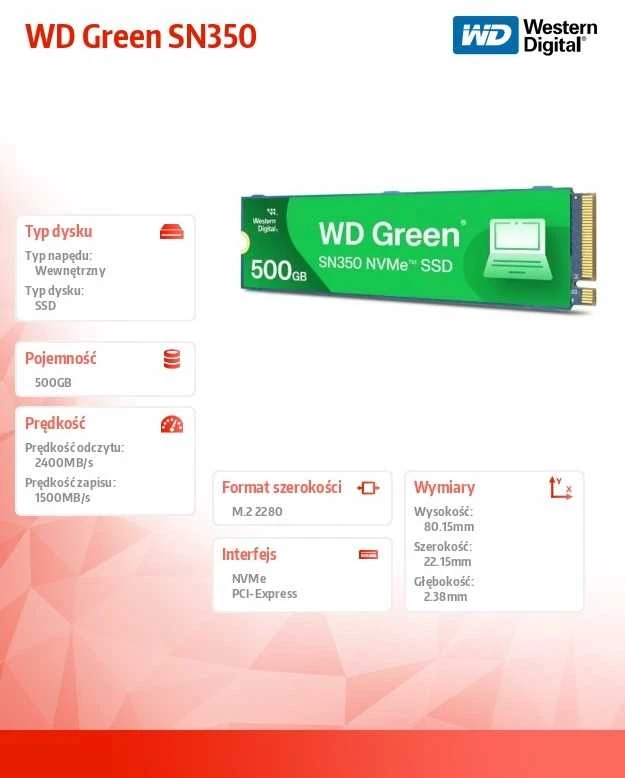 Sandisk WD Žalias SN350 NVMe SSD 500GB M.2 2280 PCIe Gen3