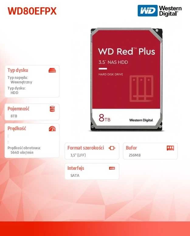 Kietasis diskas Sandisk WD Raudona Plus 8TB SATA 6Gb/s HDD Desktop