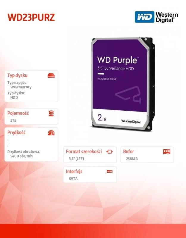 Western Digital HDD AV WD Violetinė (3.5'', 2TB, 256MB, 5400 RPM, SATA 6 Gb/s)