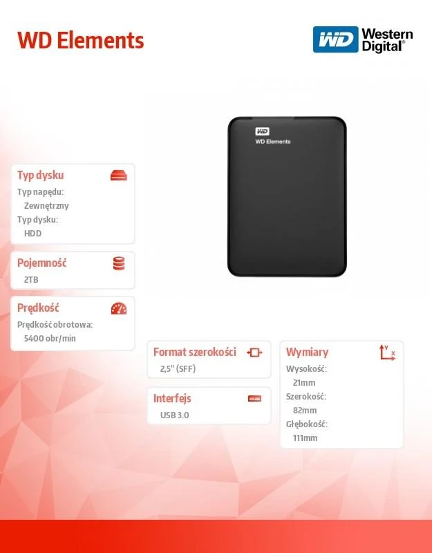 Western Digital Kietasis išorinis diskas WD Elements Portable HDD 2TB USB3 WDBU6Y0020BBK-WESN Juodas