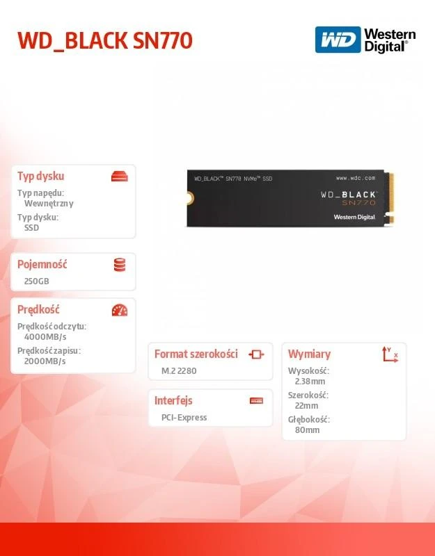 Western Digital Juodas SN770 250 GB M.2 PCI Express 4.0 NVMe