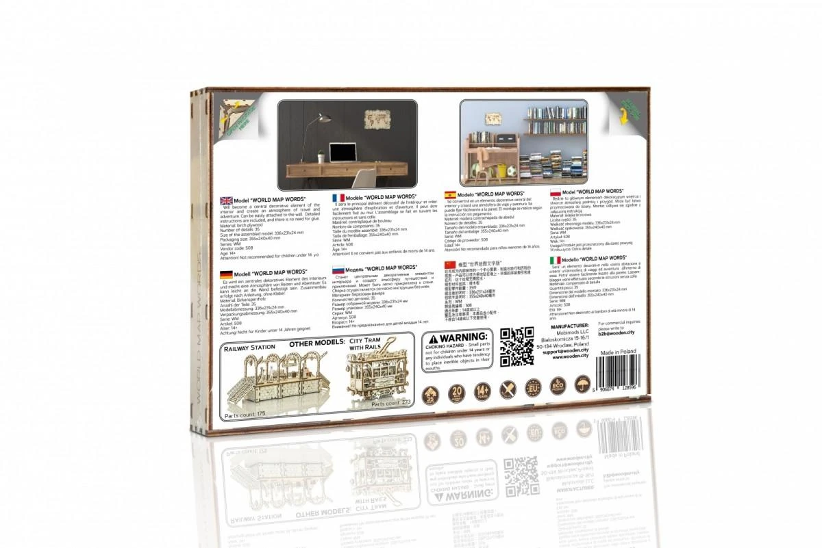 Dėlionė WOODEN CITY Medinė Pasaulio Žemėlapių Modelis Su Pavadinimais