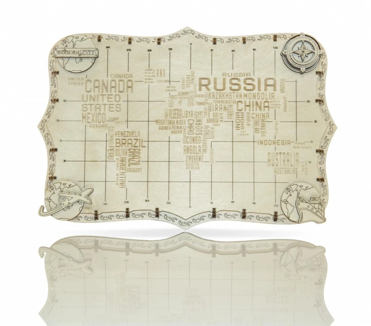 Dėlionė WOODEN CITY Medinė Pasaulio Žemėlapių Modelis Su Pavadinimais