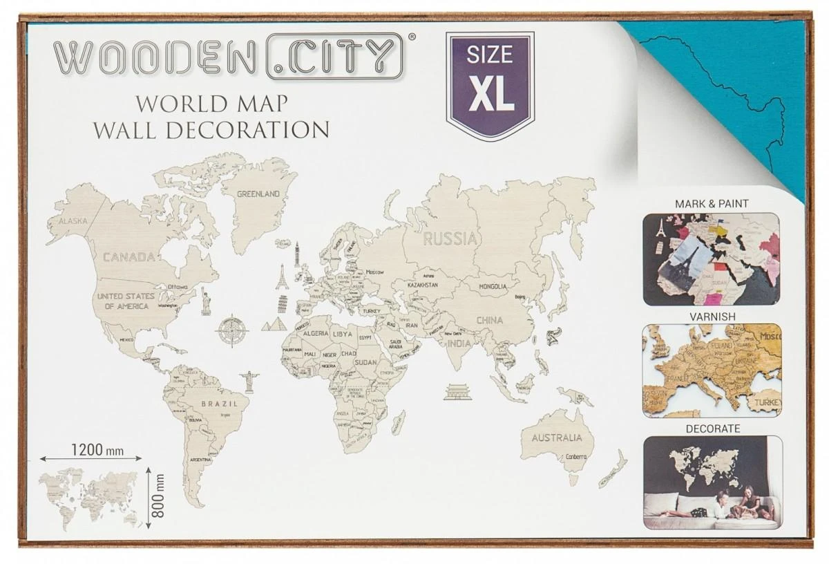 Dėlionė WOODEN CITY 3D Medinė pasaulio mapa XL mėlyna