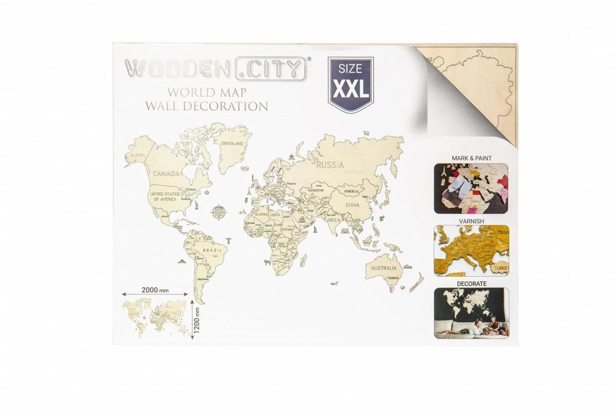 WOODEN CITY 3D Pasaulio Žemėlapis sienoms XXL - koralų spalvos