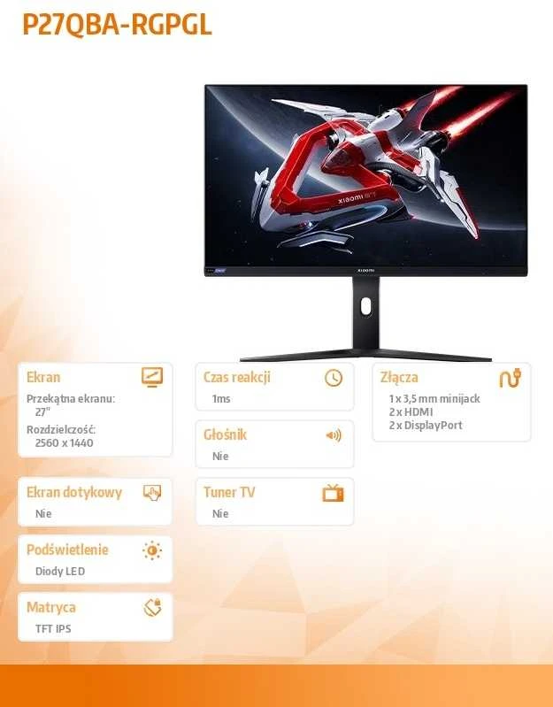 Žaidimų monitorius Xiaomi Mini LED G Pro 27i EU | 27 " | LED | 16:9 | 180 Hz | 1 ms | 2560 x 1440 pikselių | HDMI jungtys quantity 2