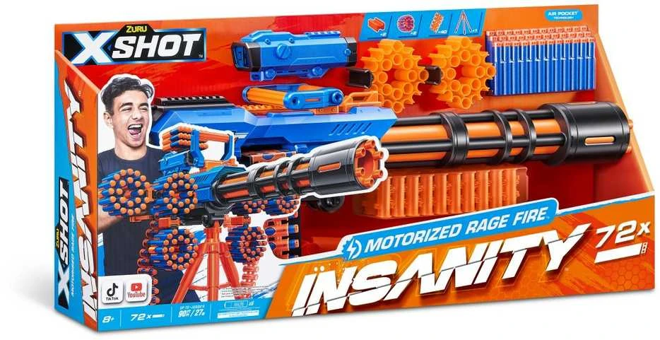 XShot X-Shot Insanity-Motorized Age Fire Gatlin pistoletas su trikoju - vaahtomuoviase