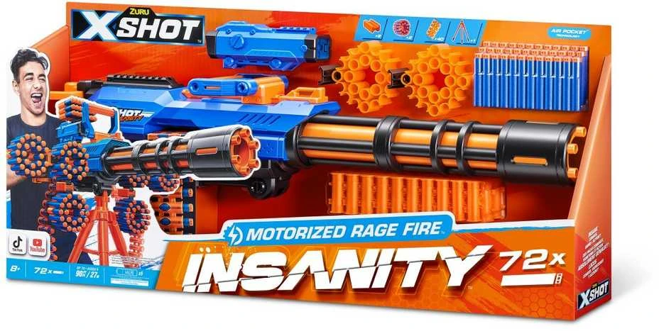 XShot X-Shot Insanity-Motorized Age Fire Gatlin pistoletas su trikoju - vaahtomuoviase