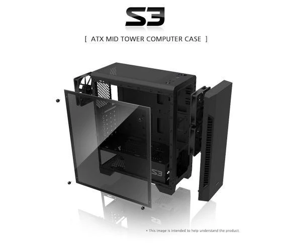 Zalman S3 TG ATX Mid Tower PC Case TG ventiliatorius x3