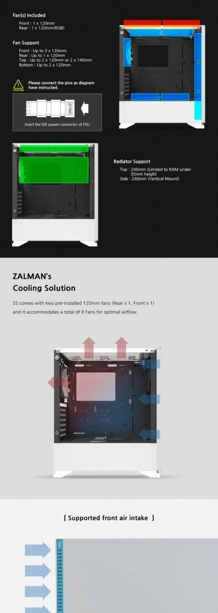 Zalman S5 Baltas kompiuterio korpusas „Midi Tower“ Balta