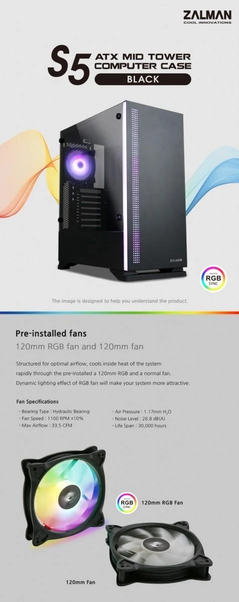 Zalman S5 Juodas „Midi Tower“ Juoda