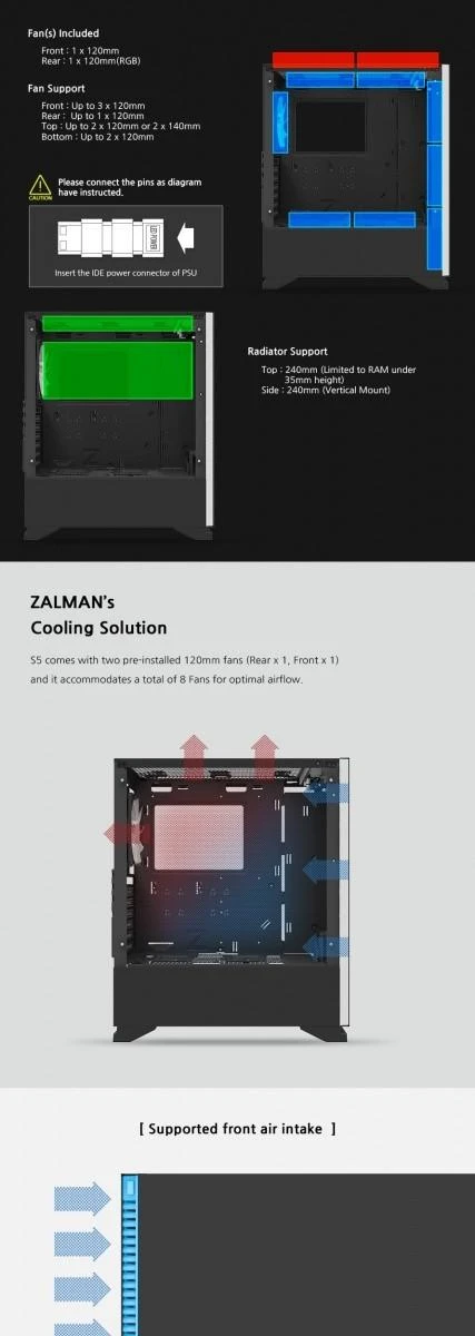 Zalman S5 Juodas „Midi Tower“ Juoda