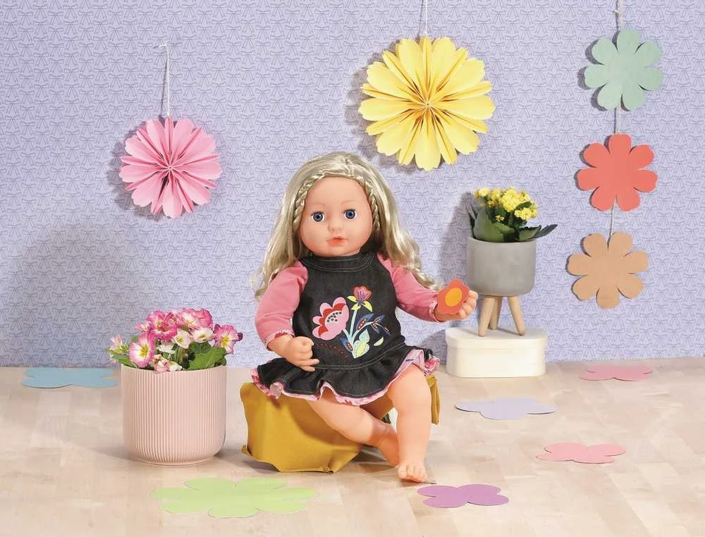 Zapf Madinga lėlė džinsinė suknelė 43 cm gimusiai lėlei