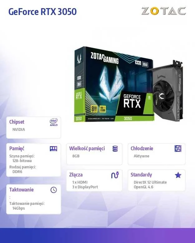 Vaizdo plokštė Zotac GAMING GeForce RTX 3050 Eco Solo NVIDIA 8 GB GDDR6