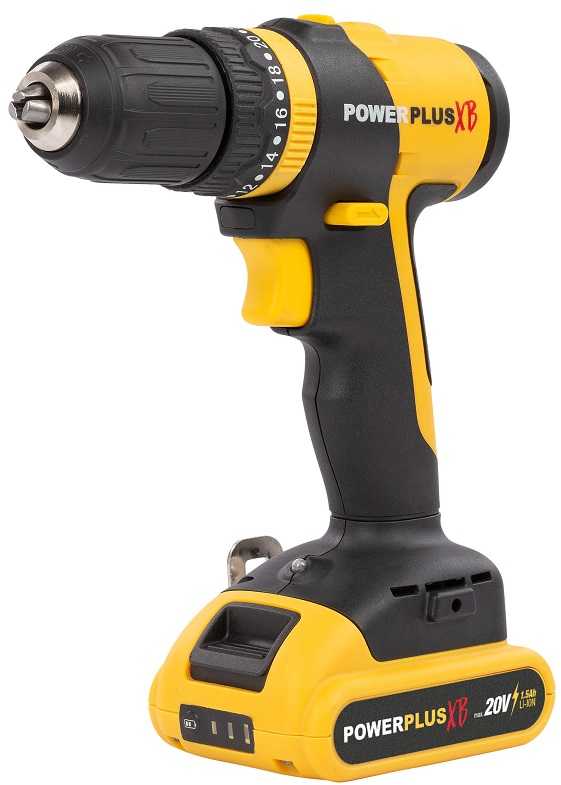 Akumuliatorinis gręžtuvas 20V 2x1,5Ah, akumuliatorinis + priedai POWXB10070 POWERPLUS XB
