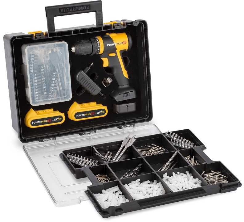 Akumuliatorinis gręžtuvas 20V 2x1,5Ah, akumuliatorinis + priedai POWXB10070 POWERPLUS XB