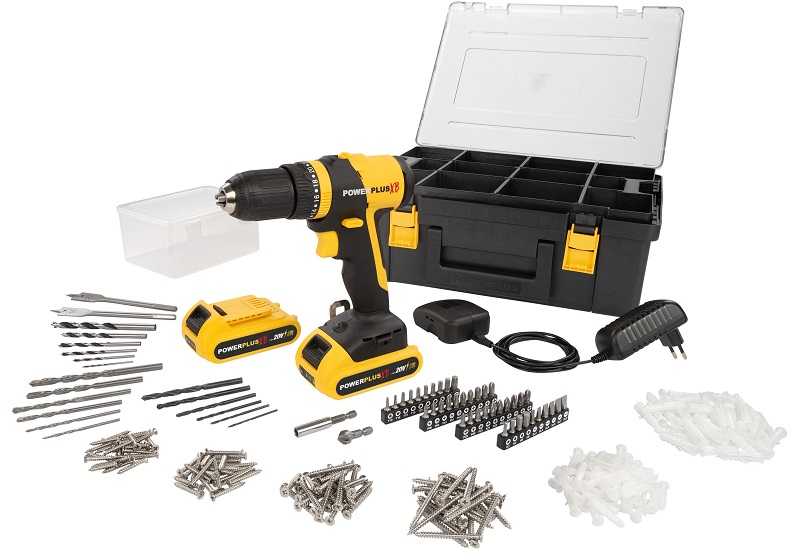 Akumuliatorinis gręžtuvas 20V 2x1,5Ah, akumuliatorinis + priedai POWXB10070 POWERPLUS XB