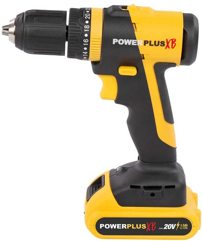 Akumuliatorinis gręžtuvas 20V 2x1,5Ah, akumuliatorinis + priedai POWXB10070 POWERPLUS XB
