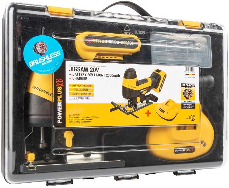 Akumuliatorinis siaurapjūklis bešepetėliniu varikliu, 20V 1x2,0Ah, POWXB50020 POWERPLUS XB