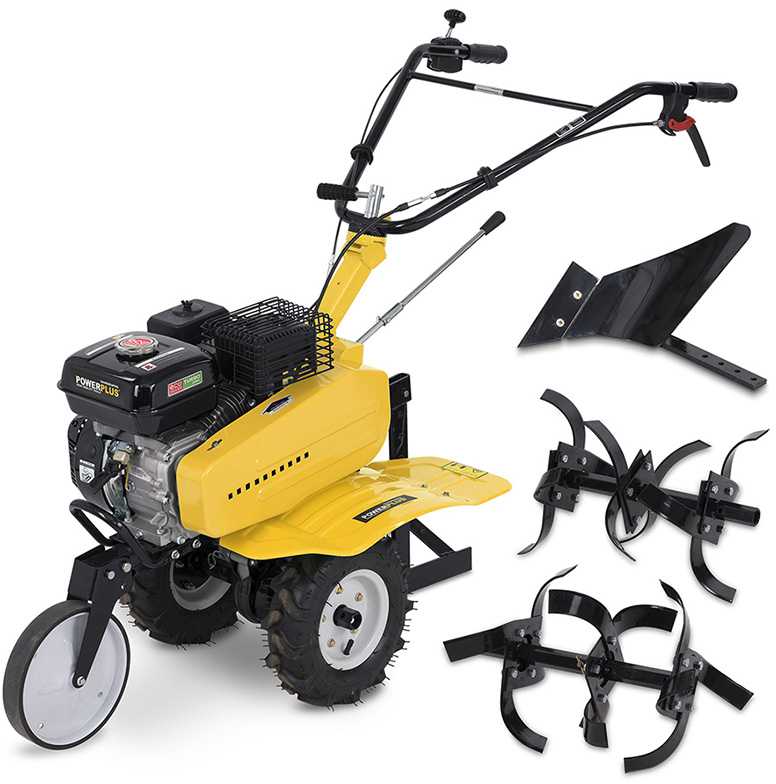 POWERPLUS POWXG7217 benzininis kultivatorius ir žemės freza dirvos apdirbimui ir sodo paruošimui 208cc 4200W 105cm 4-taktis variklis reversas