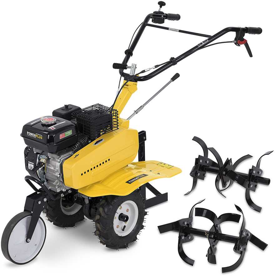 POWERPLUS POWXG7217 benzininis kultivatorius ir žemės freza dirvos apdirbimui ir sodo paruošimui 208cc 4200W 105cm 4-taktis variklis reversas