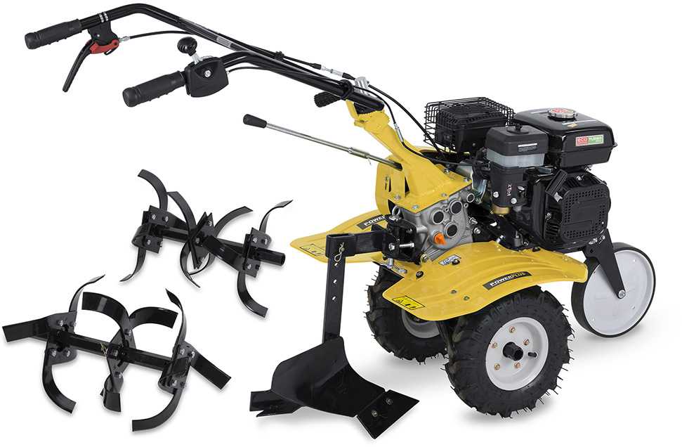 POWERPLUS POWXG7217 benzininis kultivatorius ir žemės freza dirvos apdirbimui ir sodo paruošimui 208cc 4200W 105cm 4-taktis variklis reversas