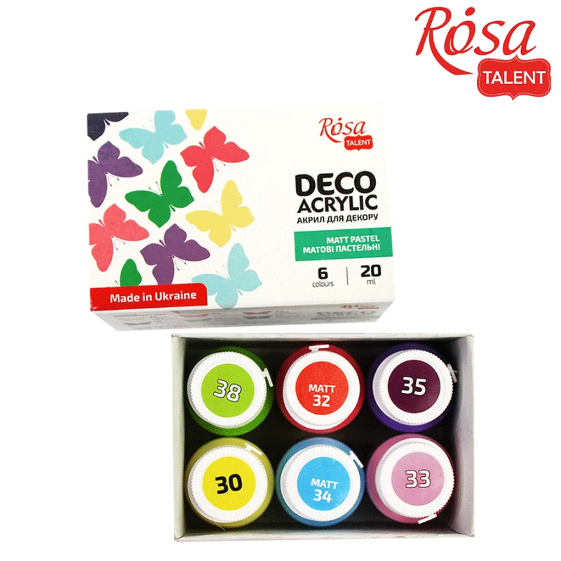 Akrilinių dažų rinkinys dekoravimui Rosa Talent 6x20ml, pastelinės spalvos