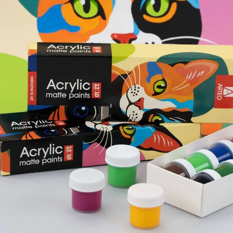 Akrilinių matinių dažų rinkinys ARTEO ColorCat 12x10ml ROSA