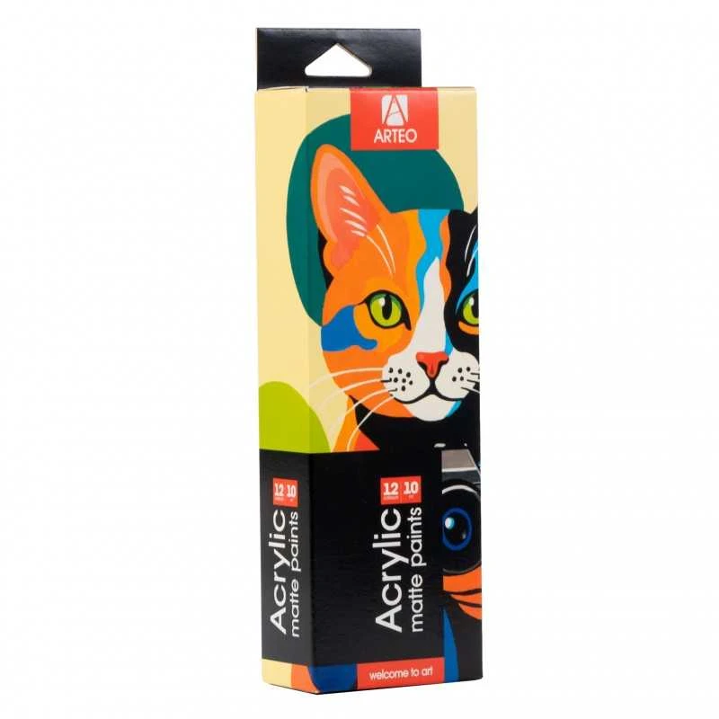 Akrilinių matinių dažų rinkinys ARTEO ColorCat 12x10ml ROSA