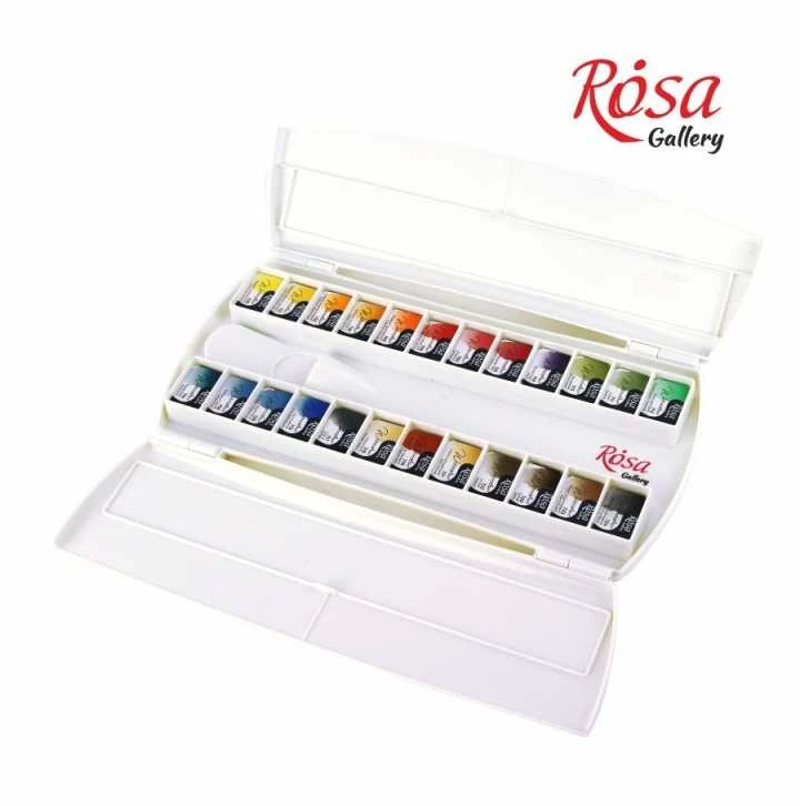 Akvarelinių profesionalių dažų rinkinys ROSA Gallery 24sp plastikinėje dėžutėje