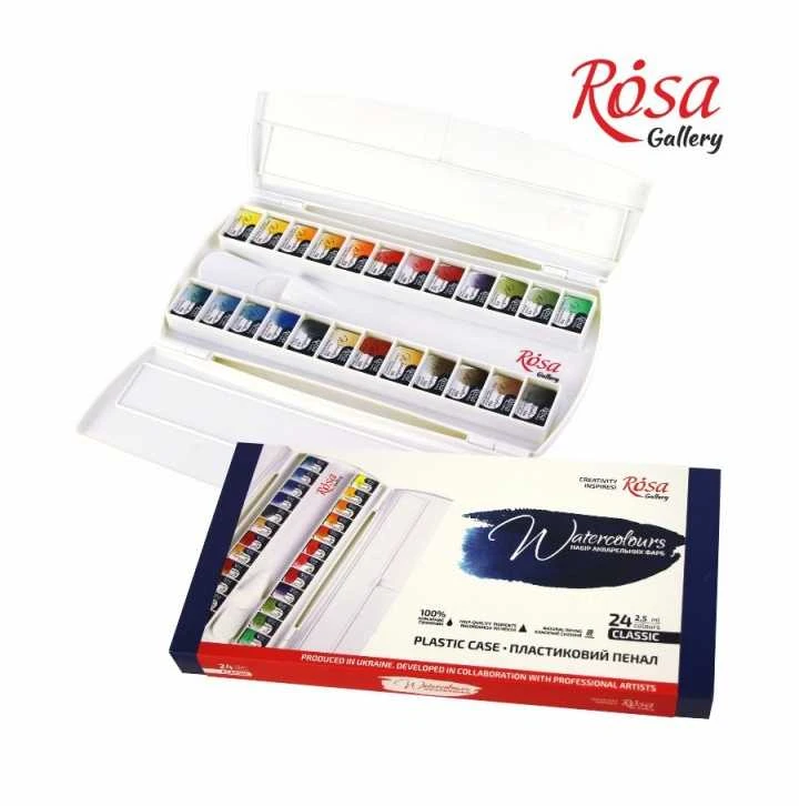 Akvarelinių profesionalių dažų rinkinys ROSA Gallery 24sp plastikinėje dėžutėje