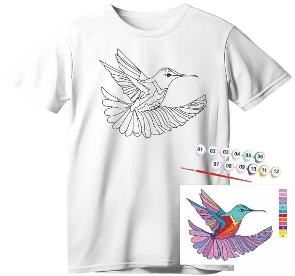 ROSA Medvilninių marškinėlių S dydžio dekoravimo rinkinys, Kolibris