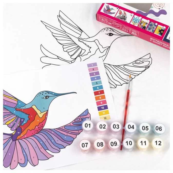 ROSA Medvilninių marškinėlių S dydžio dekoravimo rinkinys, Kolibris