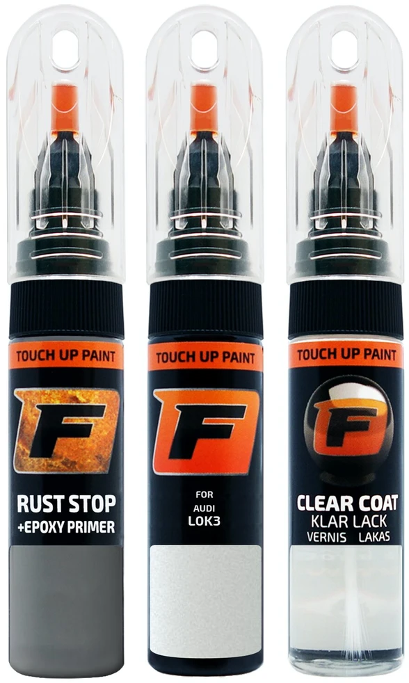 Firanto AUDI L-0K3 - JASMINWEISS Rinkinys: Dažų korektorius įbrėžimų taisymui + Rūdžių modifikatorius + Lakas 15 ml