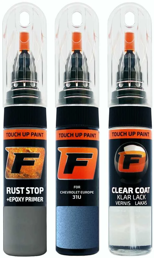 Firanto CHEVROLET EUROPE 31U - DENIM Mėlynas Rinkinys: Dažų korektorius įbrėžimų taisymui + Rūdžių modifikatorius + Lakas 15 ml