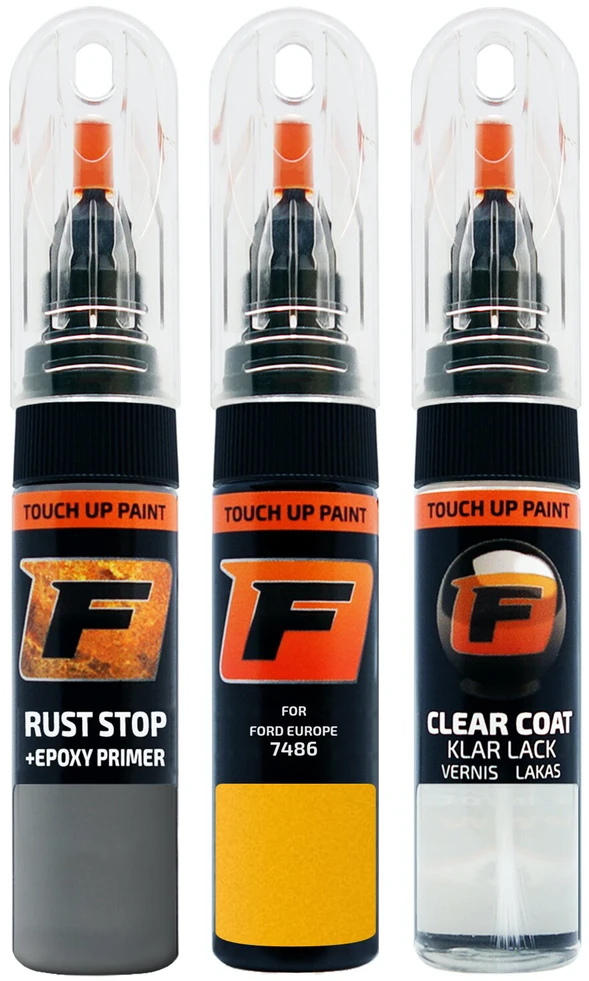 Firanto FORD EUROPE 7486 - Geltonas SPLASH Rinkinys: Dažų korektorius įbrėžimų taisymui + Rūdžių modifikatorius + Lakas 15 ml