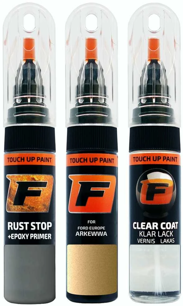 Firanto FORD EUROPE ARKEWWA - CITRUS GOLD Rinkinys: Dažų korektorius įbrėžimų taisymui + Rūdžių modifikatorius + Lakas 15 ml
