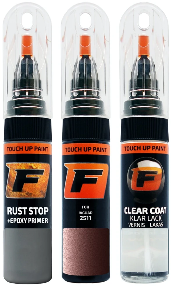 Firanto JAGUAR 2511 - SUNRISE COPPER SATIN Rinkinys: Dažų korektorius įbrėžimų taisymui + Rūdžių modifikatorius + Lakas 15 ml