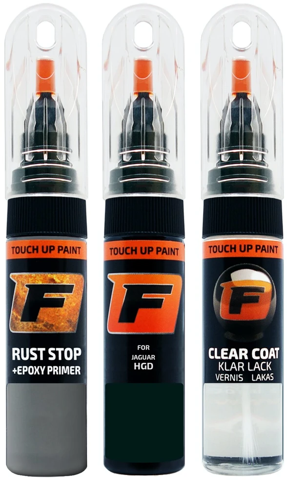 Firanto JAGUAR HGD - BRITISH RACING Žalias Rinkinys: Dažų korektorius įbrėžimų taisymui + Rūdžių modifikatorius + Lakas 15 ml