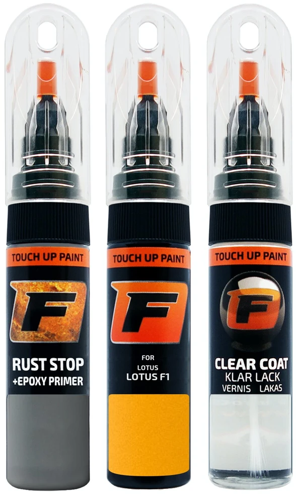 Firanto LOTUS LOTUS F1 - SOLAR Geltonas Rinkinys: Dažų korektorius įbrėžimų taisymui + Rūdžių modifikatorius + Lakas 15 ml