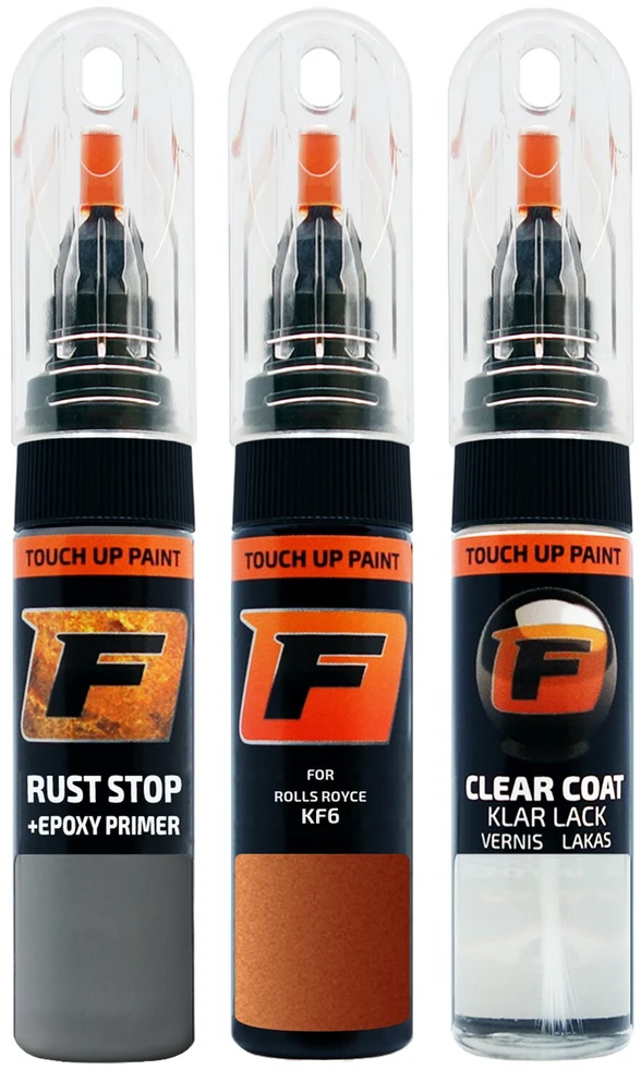 Firanto ROLLS ROYCE KF6 - Oranžinis METALLIC Rinkinys: Dažų korektorius įbrėžimų taisymui + Rūdžių modifikatorius + Lakas 15 ml