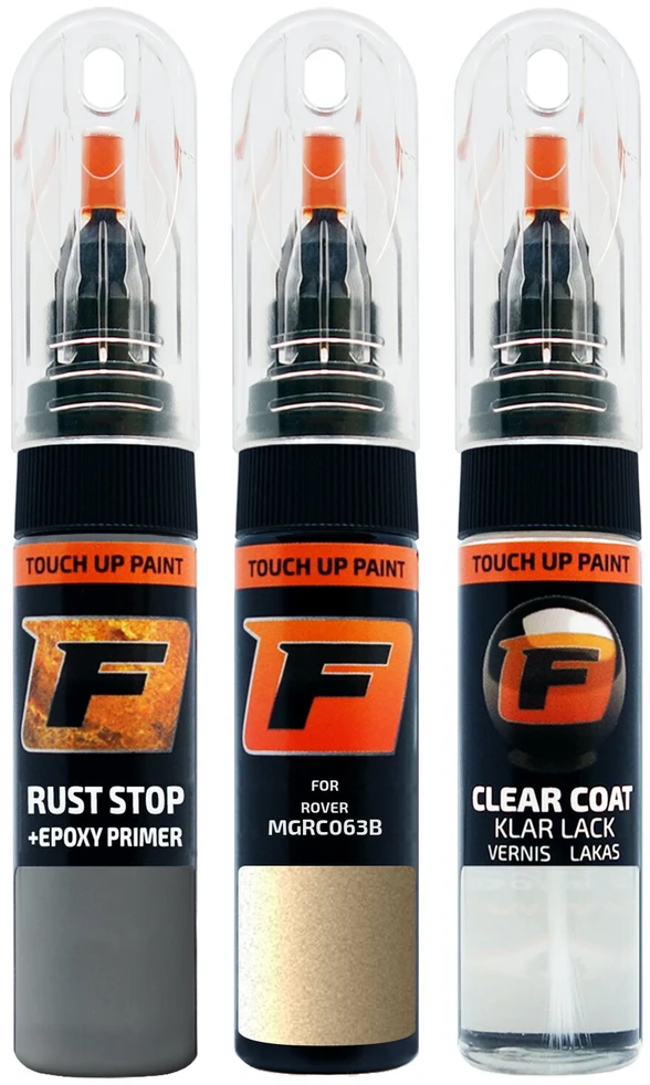Firanto ROVER MGRC063B - MONOGRAM CALYPSO/REGAL GOLD Rinkinys: Dažų korektorius įbrėžimų taisymui + Rūdžių modifikatorius + Lakas 15 ml