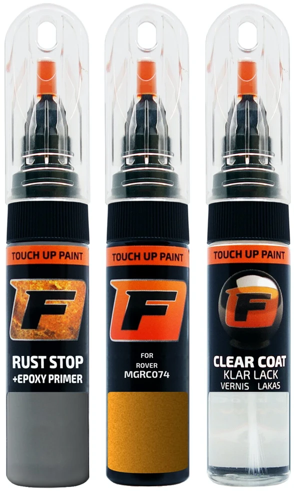 Firanto ROVER MGRC074 - MONOGRAM SAFFRON Rinkinys: Dažų korektorius įbrėžimų taisymui + Rūdžių modifikatorius + Lakas 15 ml