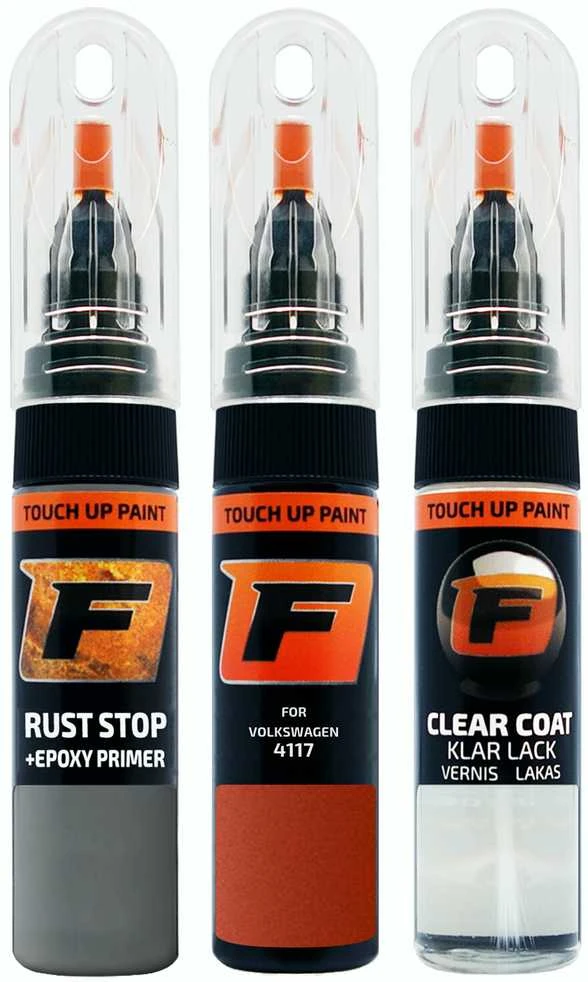Firanto VOLKSWAGEN 4117 - TROPICORANGE Rinkinys: Dažų korektorius įbrėžimų taisymui + Rūdžių modifikatorius + Lakas 15 ml