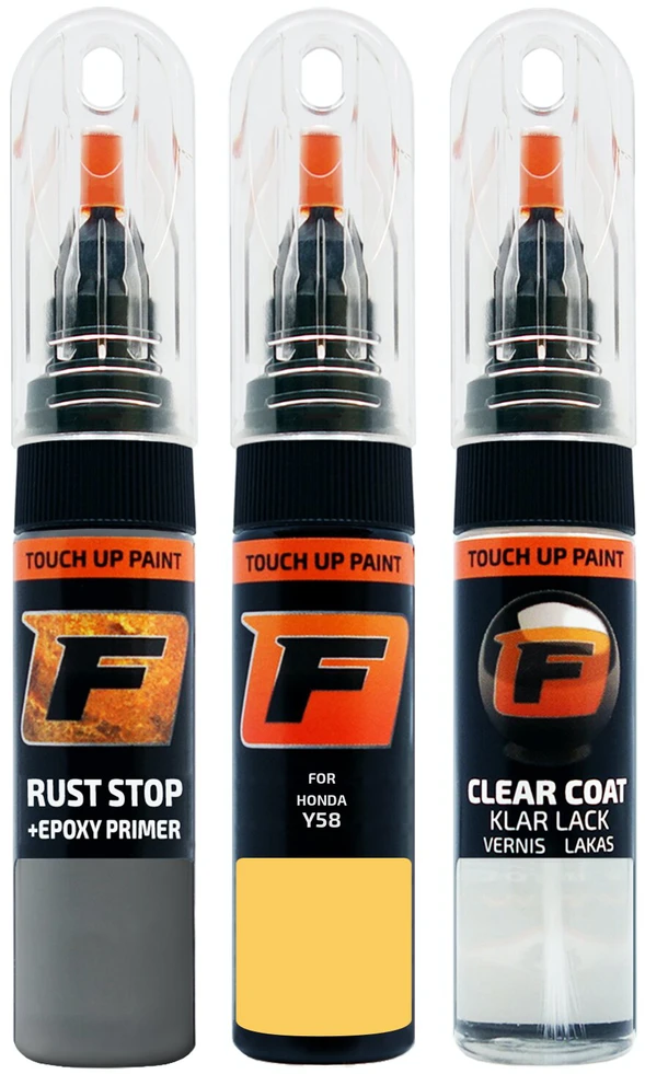Firanto HONDA Y58 - NEW CREAMY (LUMINOUS) Geltonas Rinkinys: Dažų korektorius įbrėžimų taisymui + Rūdžių modifikatorius + Lakas 15 ml