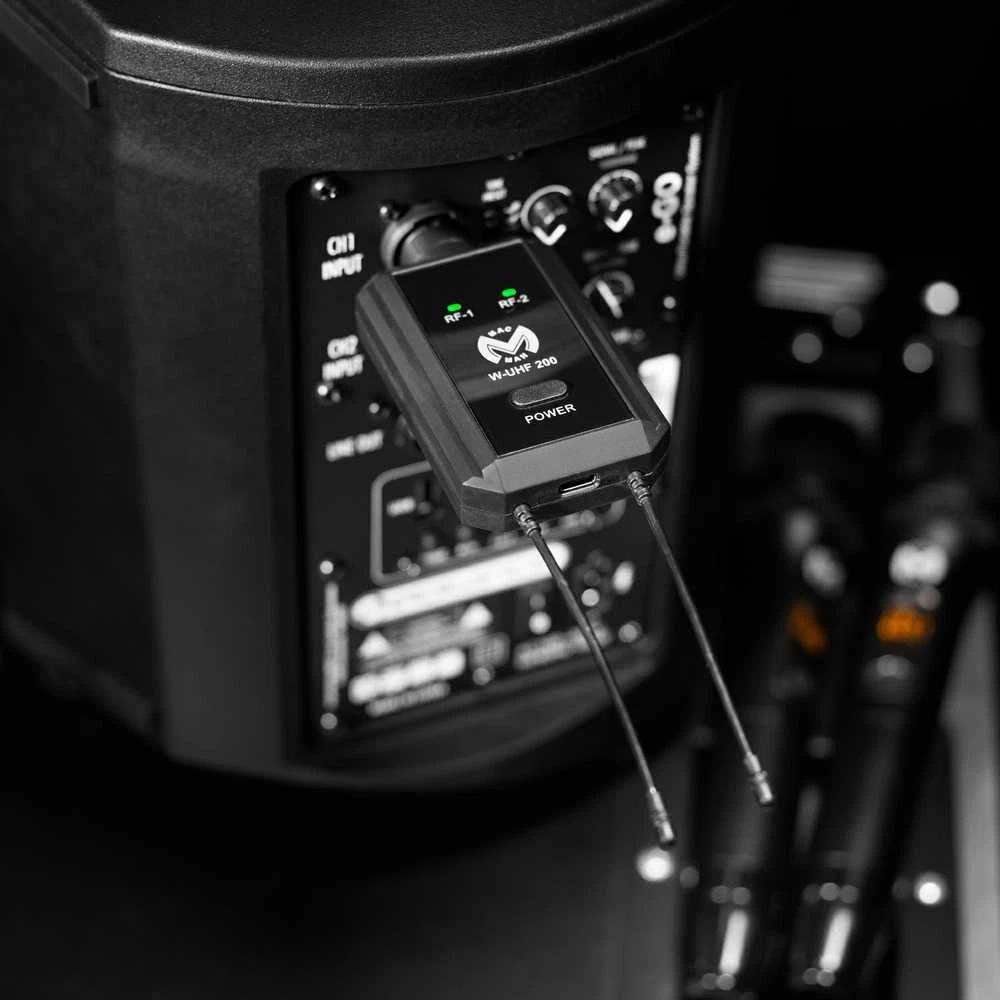 2 bevieliai mikrofonai su imtuvu Mac Mah W-UHF 200M