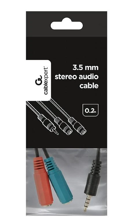 GEMBIRD CCA-417 Gembird Adapteris Stereo Mini Jack (M) 4-pin -> 2x Mini Jack (F), 20cm, juodas